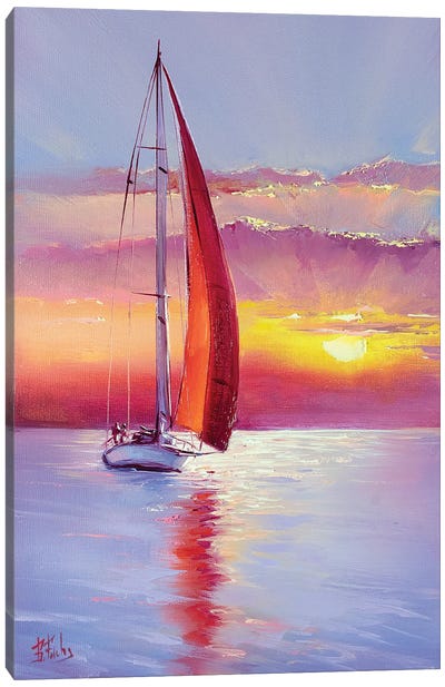 Red Sail Sunset Canvas Art Print - Bozhena Fuchs