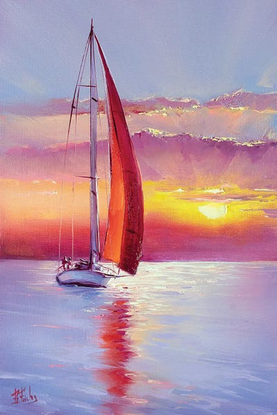 Sailboats: Red Sail Sunset by Bozhena Fuchs