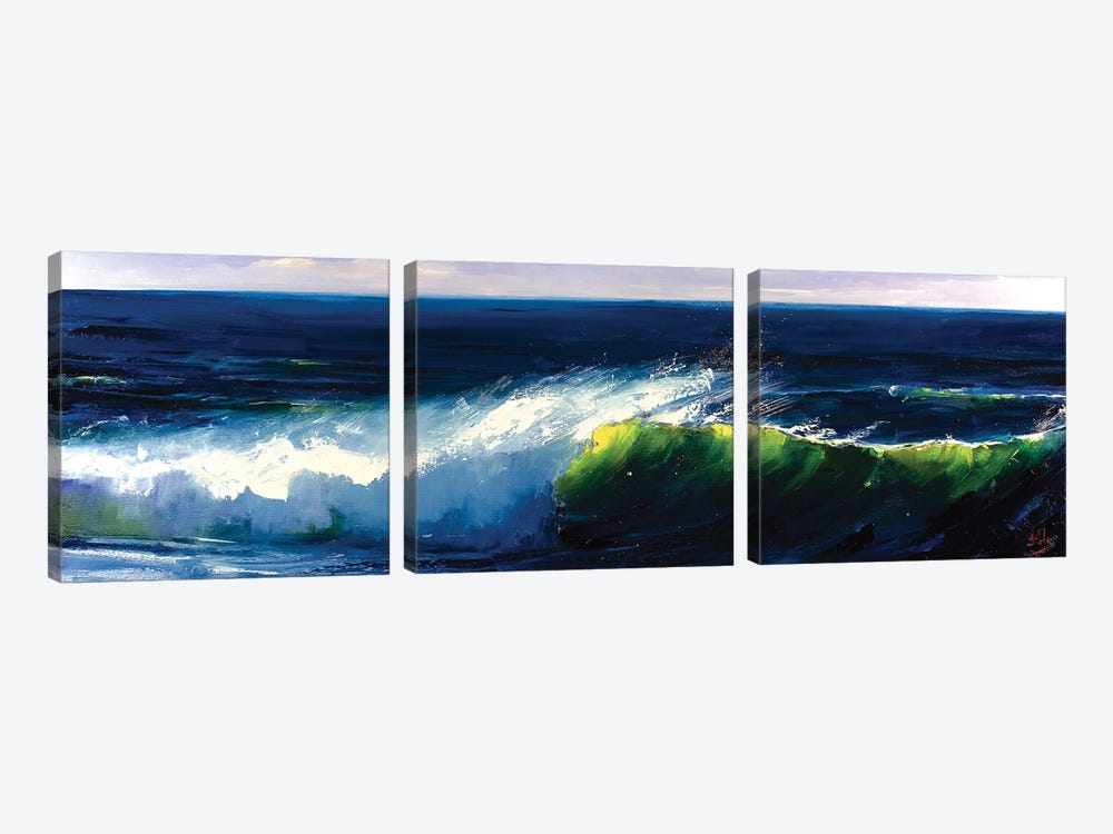 Green Wave by Bozhena Fuchs 3-piece Canvas Art Print