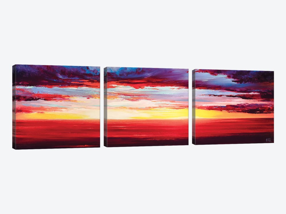 Red Sunset At The Sea by Bozhena Fuchs 3-piece Canvas Art Print