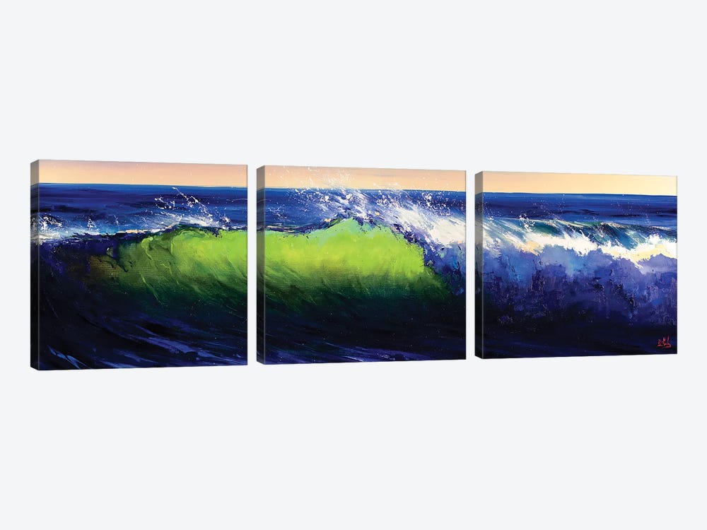 Green Wave Breaking by Bozhena Fuchs 3-piece Canvas Art Print