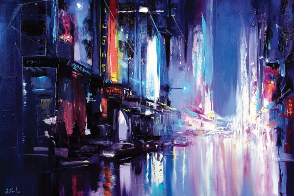 Bozhena Fuchs: Neon City Painting by Bozhena Fuchs