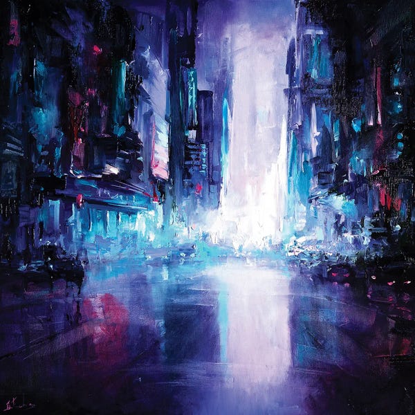 Bozhena Fuchs: Neon City Street by Bozhena Fuchs