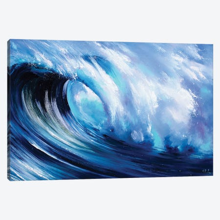 Blue Wave Painting Canvas Print #BZH94} by Bozhena Fuchs Canvas Art