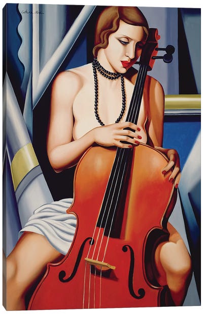 Woman With Cello Canvas Art Print - Art Deco