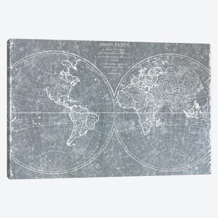 Galvanized World Map Canvas Print #CAD73} by CAD Designs Art Print