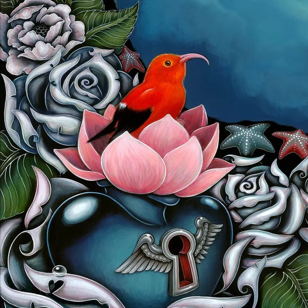Advocacy Art: Detail Of Hawaiian Honeycreeper, Monk by Caia Koopman