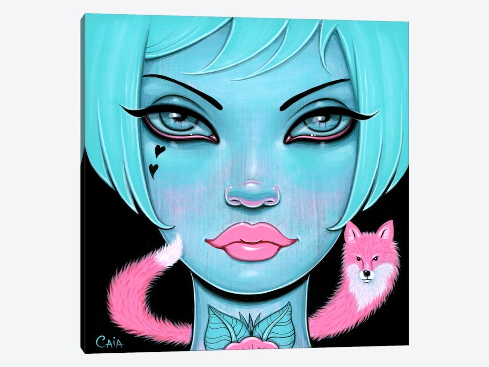 Pink Fox, Blue You 1-piece Canvas Print