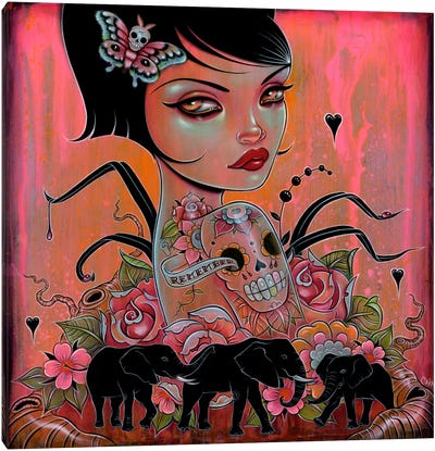 Remember The Elephants Canvas Art Print - Skull Art