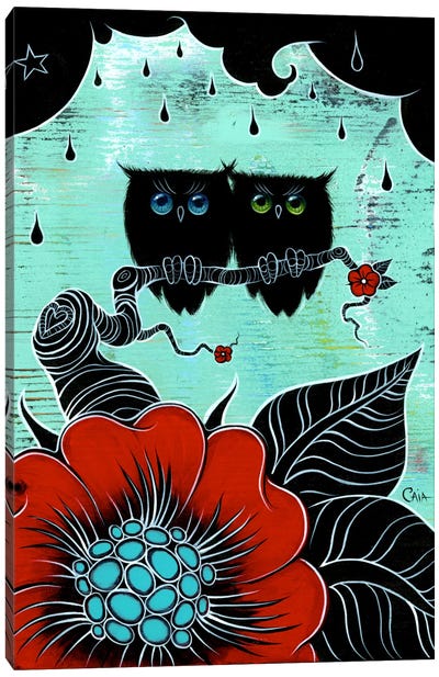 Two Hoots Canvas Art Print - Owl Art