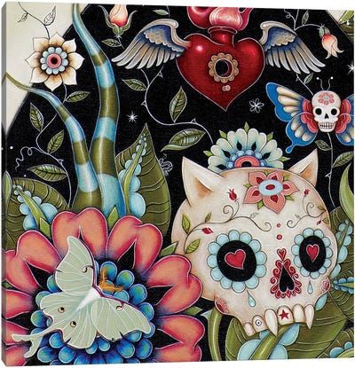 Bottom Left Half In Zoom, White Rabbit Canvas Art Print - Skull Art