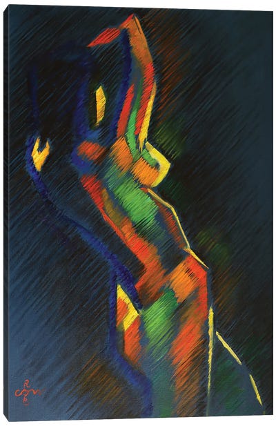 Cubist Expressionism Canvas Art Print - Blue Nude Collection
