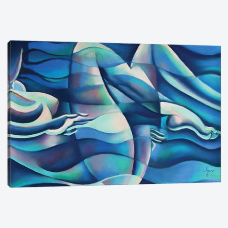 Free Floating Blue Wave Nude Canvas Print #CAK140} by Corné Akkers Art Print