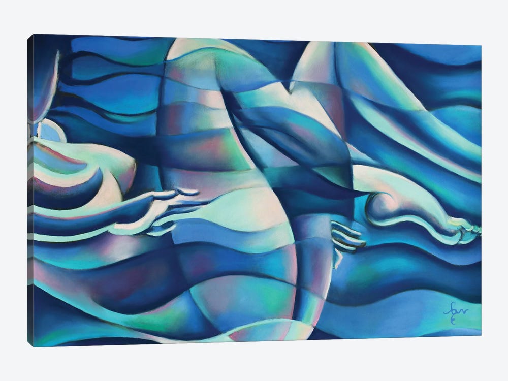 Free Floating Blue Wave Nude by Corné Akkers 1-piece Canvas Print