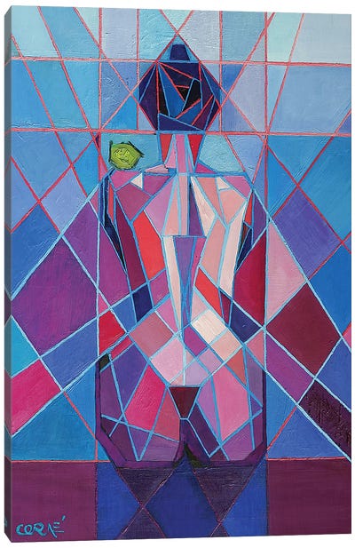 Cubistic Nude IX Canvas Art Print - Blue Nude Collection
