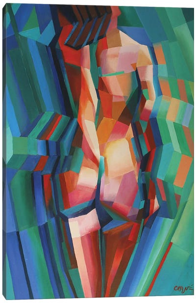 Cubistic Nude II Canvas Art Print - Blue Nude Collection