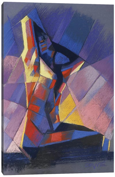 Cubistic Nude VI Canvas Art Print - Blue Nude Collection
