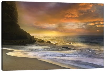 Morning Fire Canvas Art Print - Lake & Ocean Sunrise & Sunset Art