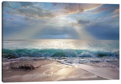 Aqua Blue Morning Canvas Art Print - Beach Sunrise & Sunset Art