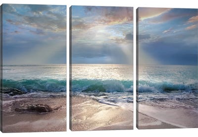 Aqua Blue Morning Canvas Art Print - 3-Piece Photography