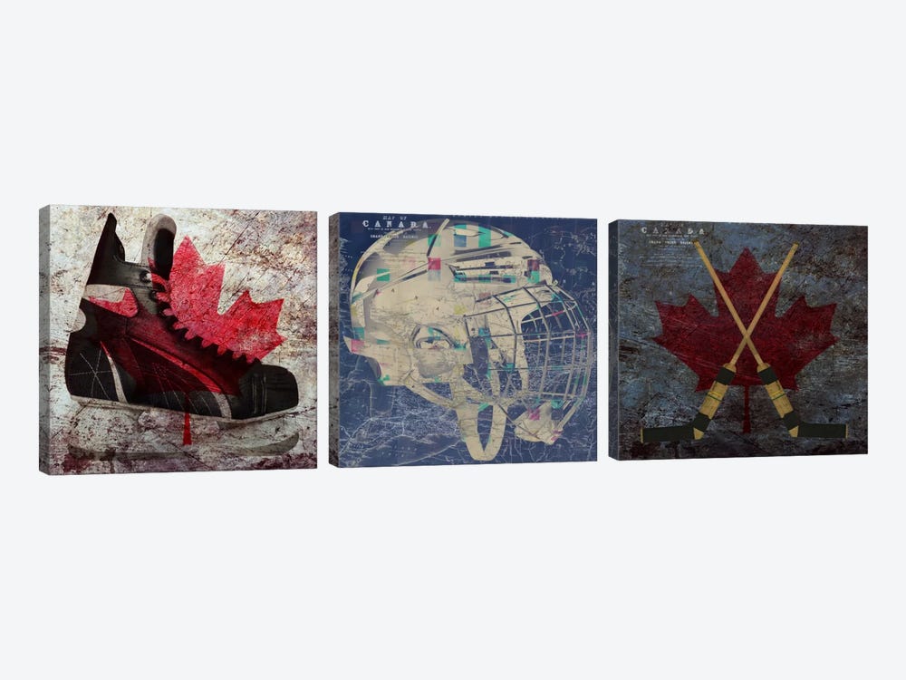Hockey Ice Skates, Mask, Sticks by Unknown Artist 3-piece Art Print