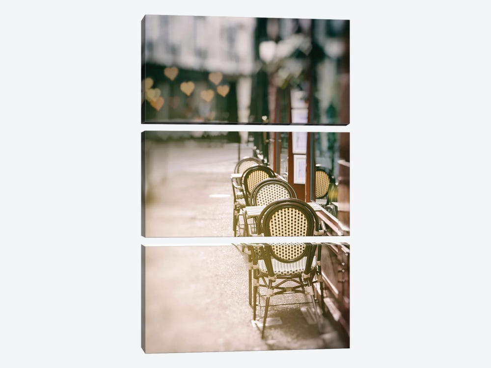 Cafe Chairs on Quiet Village Street by Carina Okula 3-piece Canvas Print