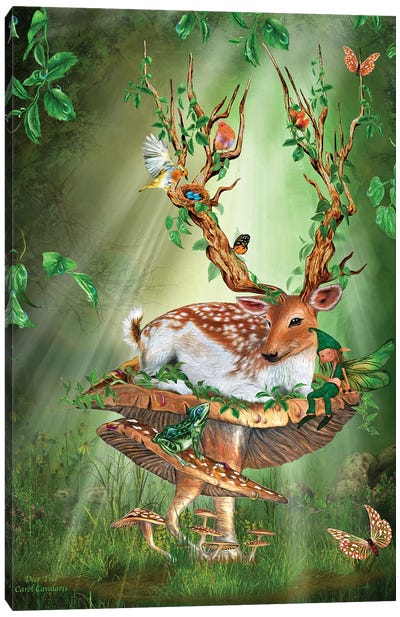 Deer Tree Canvas Art Print - Carol Cavalaris