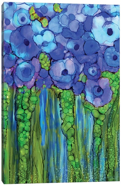 Poppy Bloomies - Blue Canvas Art Print - Carol Cavalaris