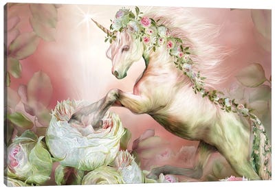 Unicorn And A Rose Canvas Art Print - Carol Cavalaris