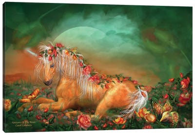 Unicorn Of The Roses Canvas Art Print - Unicorn Art