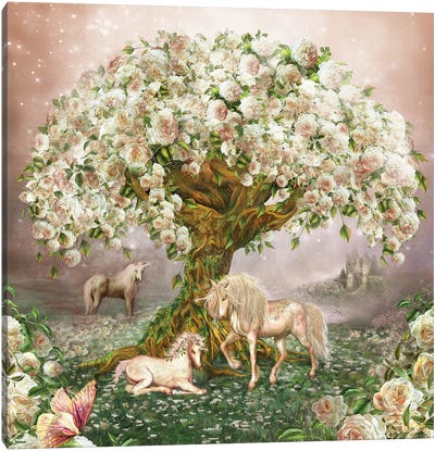 Unicorn Rose Tree Canvas Art Print - Castle & Palace Art