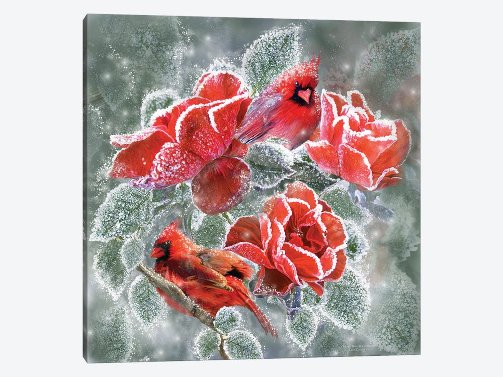 Winter Roses Cardinals by Carol Cavalaris 1-piece Canvas Print