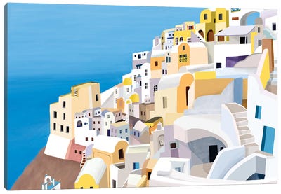 Greek Buildings II Canvas Art Print - Village & Town Art