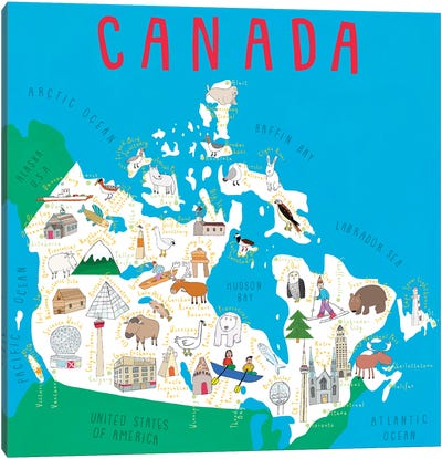Illustrated Countries Canada Canvas Art Print