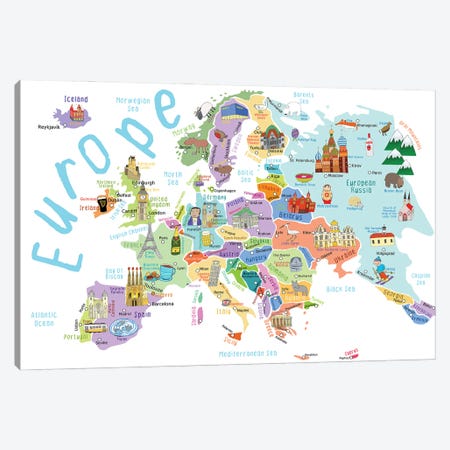 Illustrated Countries of Europe Canvas Print #CAY15} by Carla Daly Canvas Print