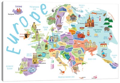 Illustrated Countries of Europe Canvas Art Print - Carla Daly