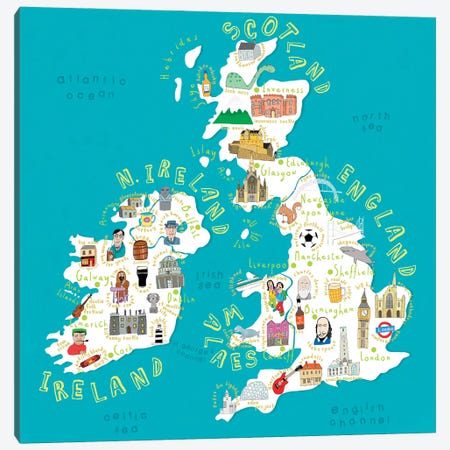 Illustrated Countries UK + Ireland Canvas Print #CAY16} by Carla Daly Canvas Art Print