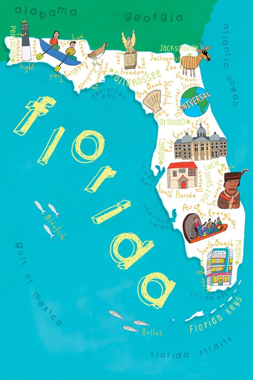 Illustrated State Maps Florida by Carla Daly wall art