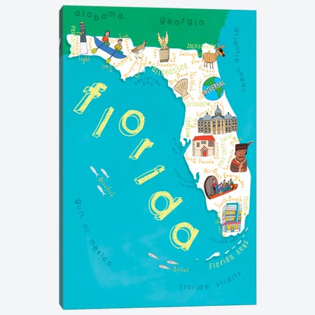 Illustrated State Maps Florida Canvas Print #CAY18} by Carla Daly Canvas Artwork