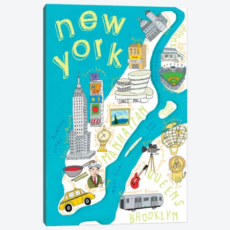 Illustrated State Maps New York Canvas Print #CAY19} by Carla Daly Canvas Art