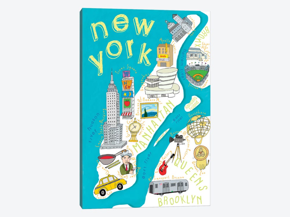 Illustrated State Maps New York by Carla Daly 1-piece Canvas Artwork