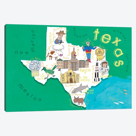 Illustrated State Maps Texas Canvas Print #CAY20} by Carla Daly Art Print