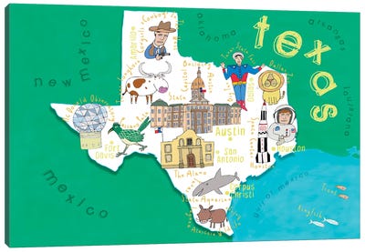 Illustrated State Maps Texas Canvas Art Print