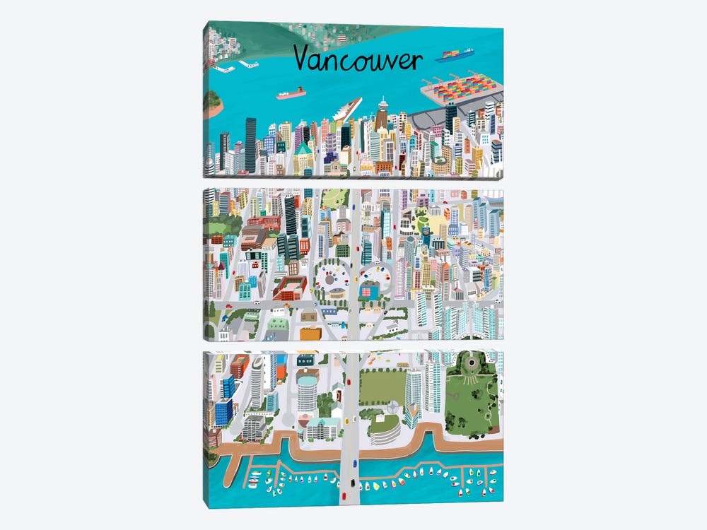 View from Above Vancouver by Carla Daly 3-piece Canvas Art Print