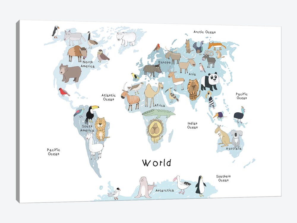 A World Map by Carla Daly 1-piece Canvas Artwork