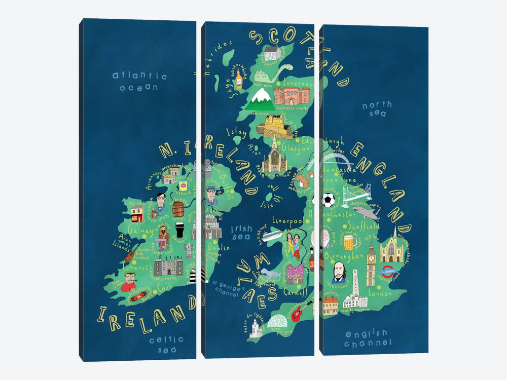 UK & Ireland by Carla Daly 3-piece Canvas Art