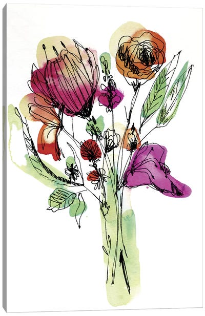 Wild Flower Bouquet Canvas Art Print - Abstract Watercolor Art