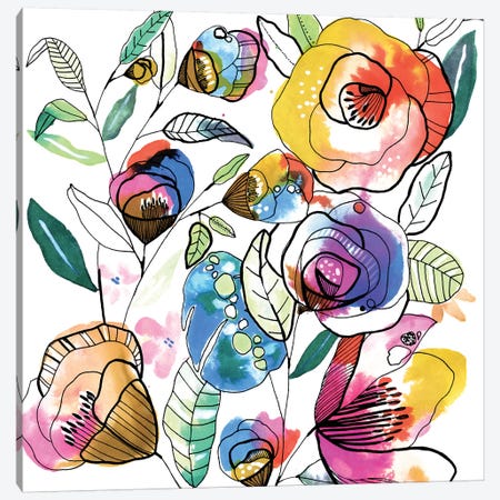 Coloured Flowers Canvas Print #CBA38} by Cayena Blanca Canvas Wall Art