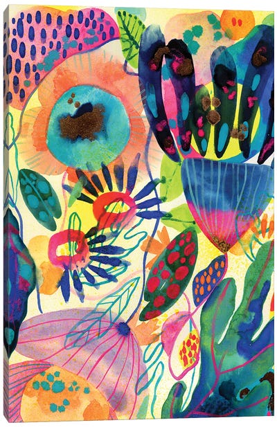Neon Garden Canvas Art Print - Polka Dot Patterns
