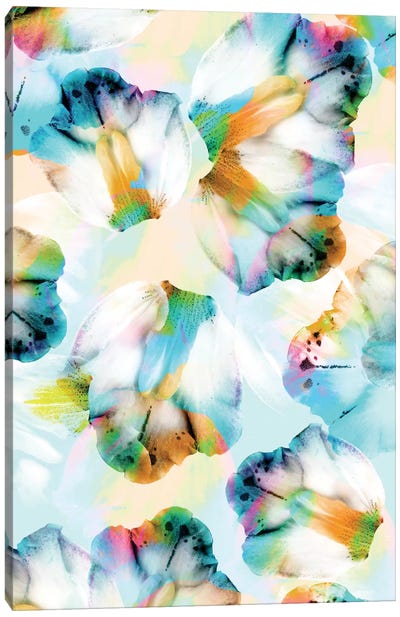 Psycho Orchids Cyan Canvas Art Print - Abstract Watercolor Art